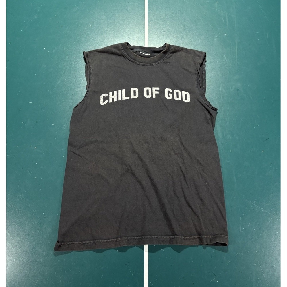 Vintage Child Of God Tank Top Shirt Men's Small Faded Black Distressed Christian